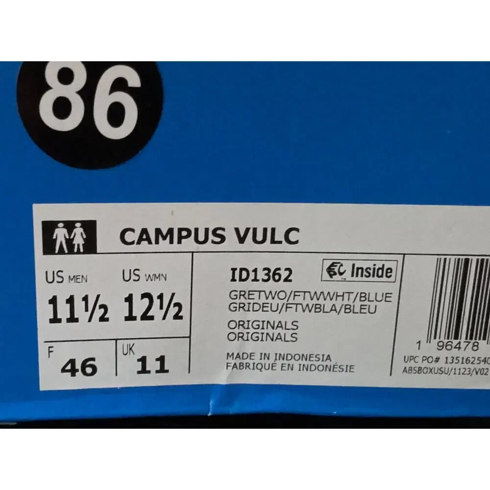 Adidas Campus Vulc Men’s 11.5 Burgundy Grey White – Brand New in Box
